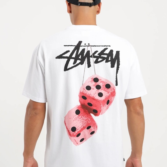 Stussy Fuzzy Dice White Tee Size Small New with Tags sealed in DS Bag - Picture 1 of 3